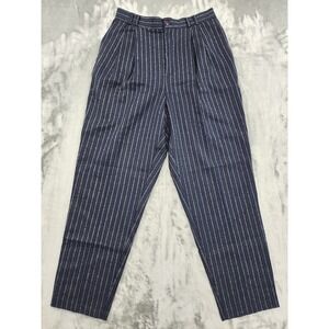 Vintage Samantha USA Pants Womens 14 Blue Striped High Rise Pleated Tapered